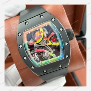 Richard Mille RM 68-01 Kongo Grafiti Tourbillon Siyah Kasa Düz Kauçuk Super Clone ETA Eta Saat detay 5