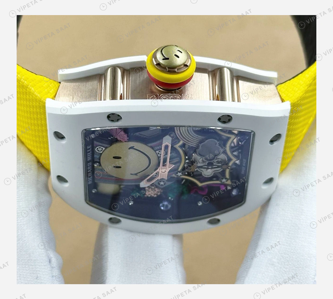 Richard Mille RM 88 Gülenyüz Skeleton Beyaz Kauçuk Super Clone ETA Eta Saat detay 4
