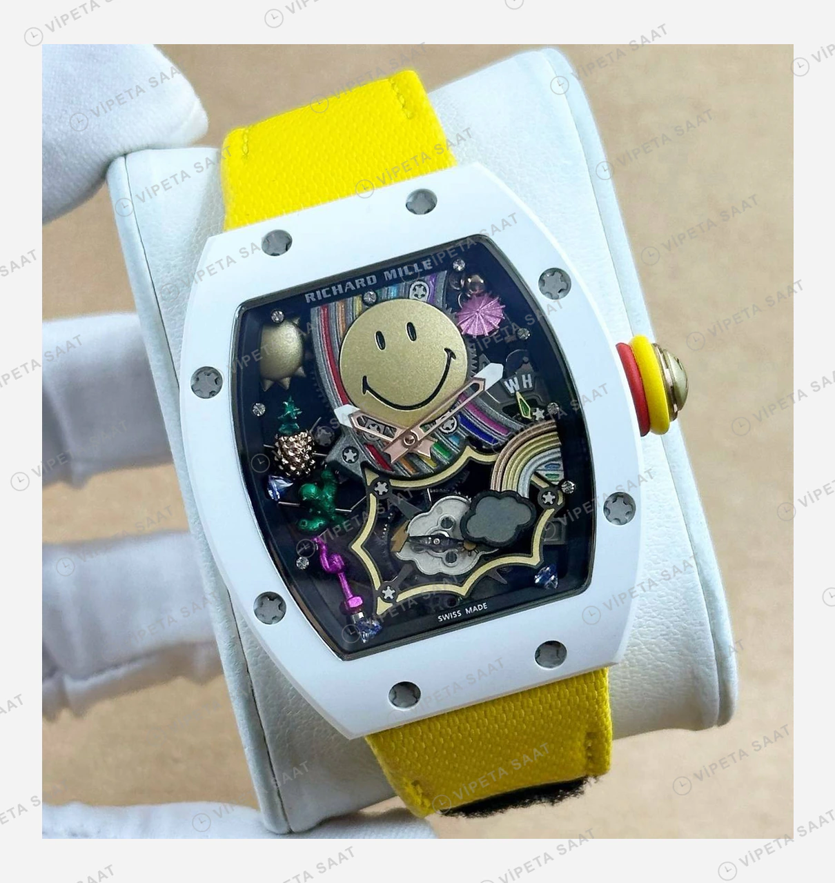 Richard Mille RM 88 Gülenyüz Skeleton Beyaz Kauçuk Super Clone ETA Eta Saat detay 5