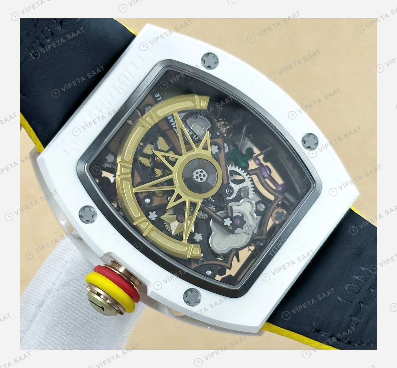 Richard Mille RM 88 Gülenyüz Skeleton Beyaz Kauçuk Super Clone ETA Eta Saat detay 6