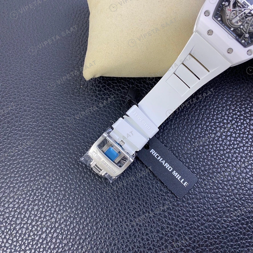 Richard Mille RM055 Beyaz Seramik Kasa Iskelet Kadran Beyaz Kaucuk Kordon Super Clone Eta Eta Saat detay 7