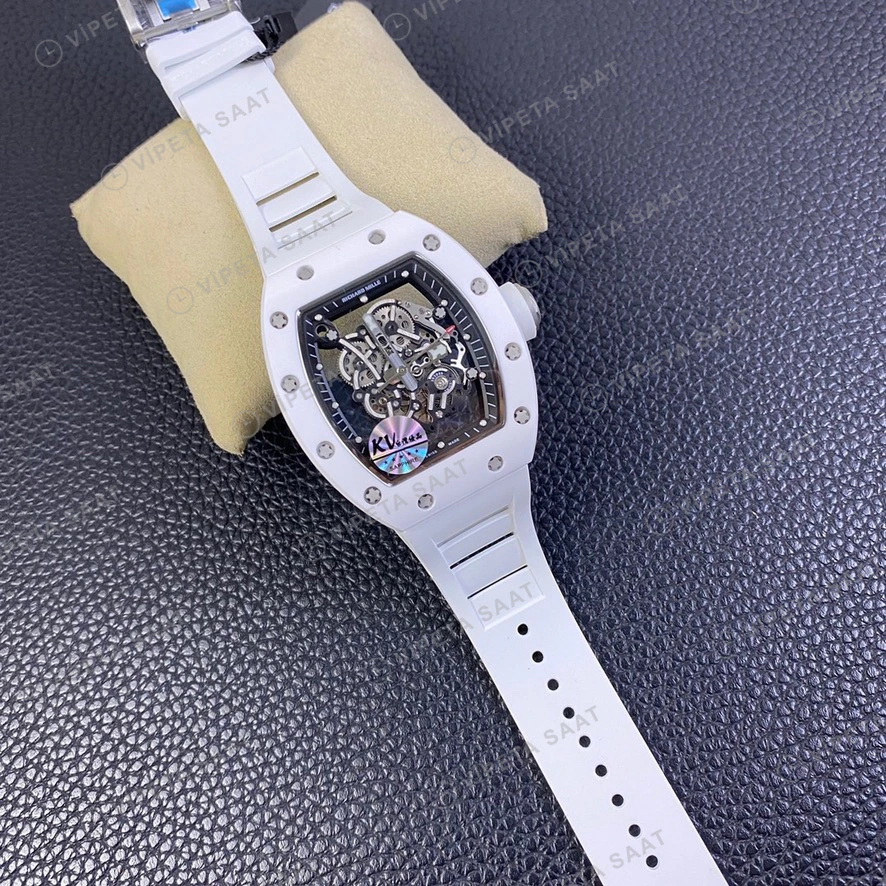 Richard Mille RM055 Beyaz Seramik Kasa Iskelet Kadran Beyaz Kaucuk Kordon Super Clone Eta Eta Saat detay 8