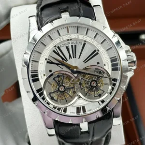 Roger Dubuis Excalibur Gümüş Roman Kadran Deri Gündüz Super Clone ETA Saat yan görünüm