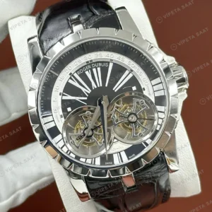 Roger Dubuis Excalibur Gümüş Skeleton Deri Super Clone ETA Saat yan görünüm