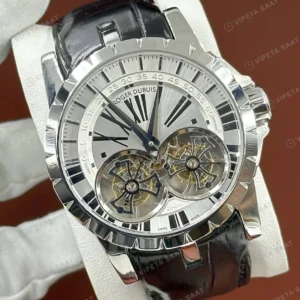 Roger Dubuis Excalibur Gümüş Skeleton Tourbillon Deri Super Clone ETA Saat karşıdan görünüm