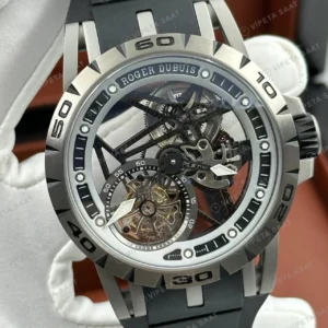 Roger Dubuis Excalibur Gümüş Skeleton Tourbillon Kauçuk Super Clone ETA Saat detay 5