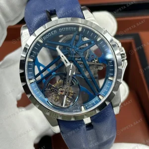 Roger Dubuis Excalibur Mavi Skeleton Kauçuk Super Clone ETA Saat detay 7