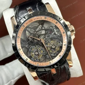 Roger Dubuis Excalibur Rose Skeleton Deri Gündüz Super Clone ETA Saat detay 6