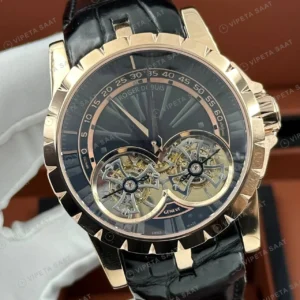Roger Dubuis Excalibur Rose Skeleton Deri Super Clone ETA Saat detay 3
