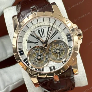 Roger Dubuis Excalibur Rose Skeleton Kahve Deri Super Clone ETA Saat detay 5