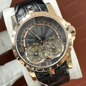 Roger Dubuis Excalibur Rose Skeleton Tourbillon Çelik Deri Super Clone ETA Saat detay 4