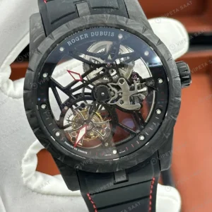 Roger Dubuis Excalibur Siyah Skeleton Kauçuk Gece Super Clone ETA Saat detay 6