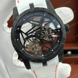 Roger Dubuis Excalibur Siyah Skeleton Kauçuk Super Clone ETA Saat detay 5