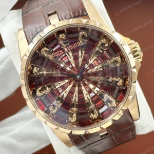 Roger Dubuis Knights of the Round Table Rose Kırmızı Kadran Deri Gece Super Clone ETA Saat detay 6