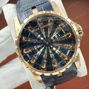 Roger Dubuis Knights of the Round Table Rose Mavi Kadran Deri Super Clone ETA Saat detay 5