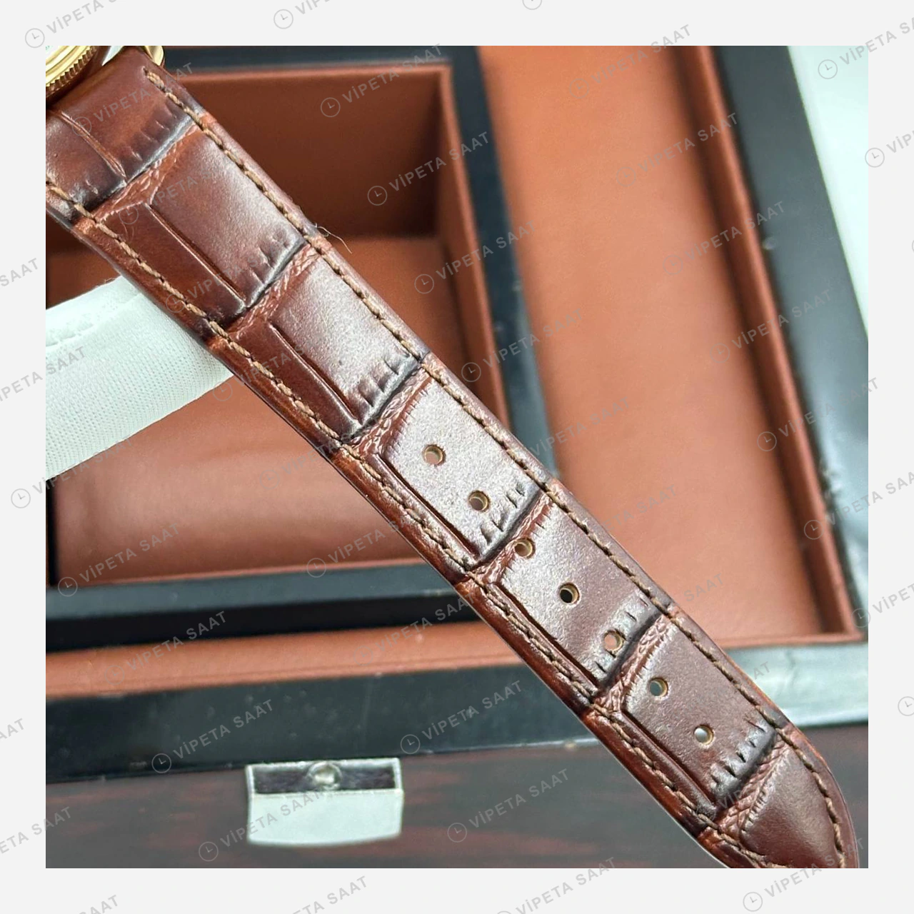 Rolex Cellini Beyaz Kadran Sarı Altın Deri Kordon Super Clone Eta Saat detay 7