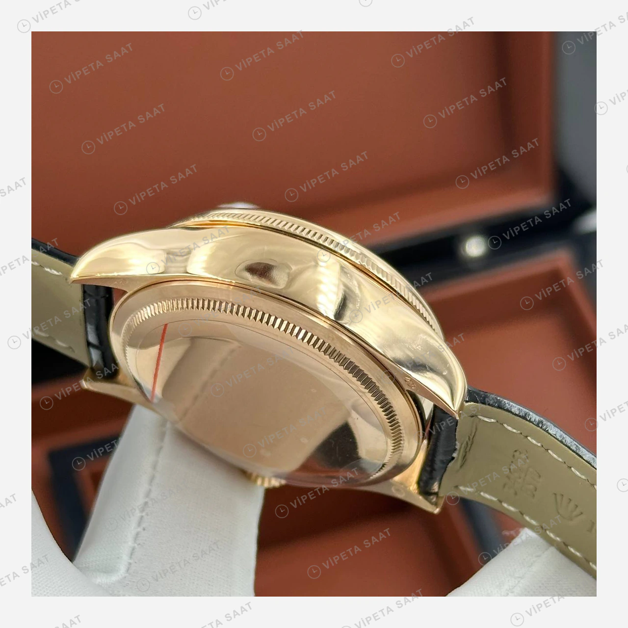 Rolex Cellini Dual Time Everose Deri Kordon Super Clone Eta Saat detay 5