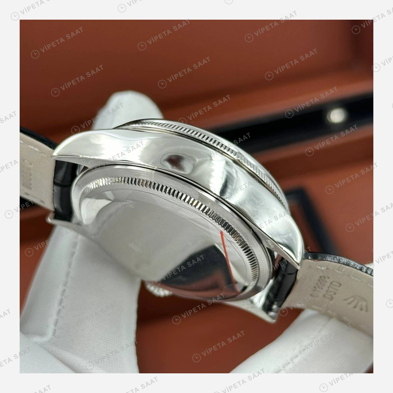 Rolex Cellini Dual Time Gümüş Kadran Deri Kordon Super Clone Eta Saat detay 7