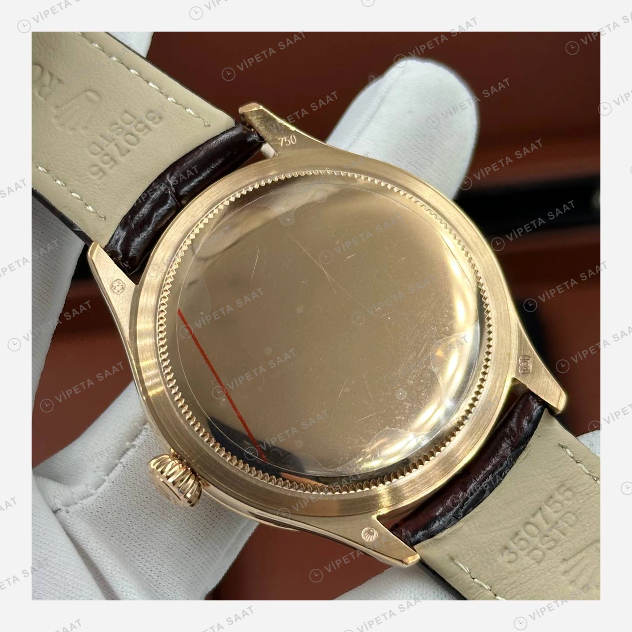 Rolex Cellini Gümüş Kadran Everose Deri Kordon Super Clone Eta Saat detay 4