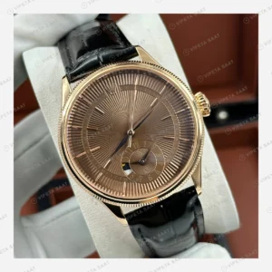 Rolex Cellini Kahverengi Kadran Everose Deri Kordon Super Clone Eta Saat detay 3