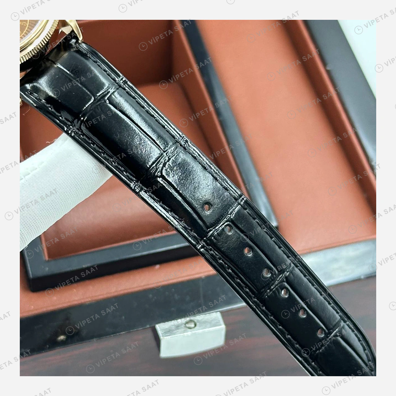 Rolex Cellini Kahverengi Kadran Everose Deri Kordon Super Clone Eta Saat detay 6