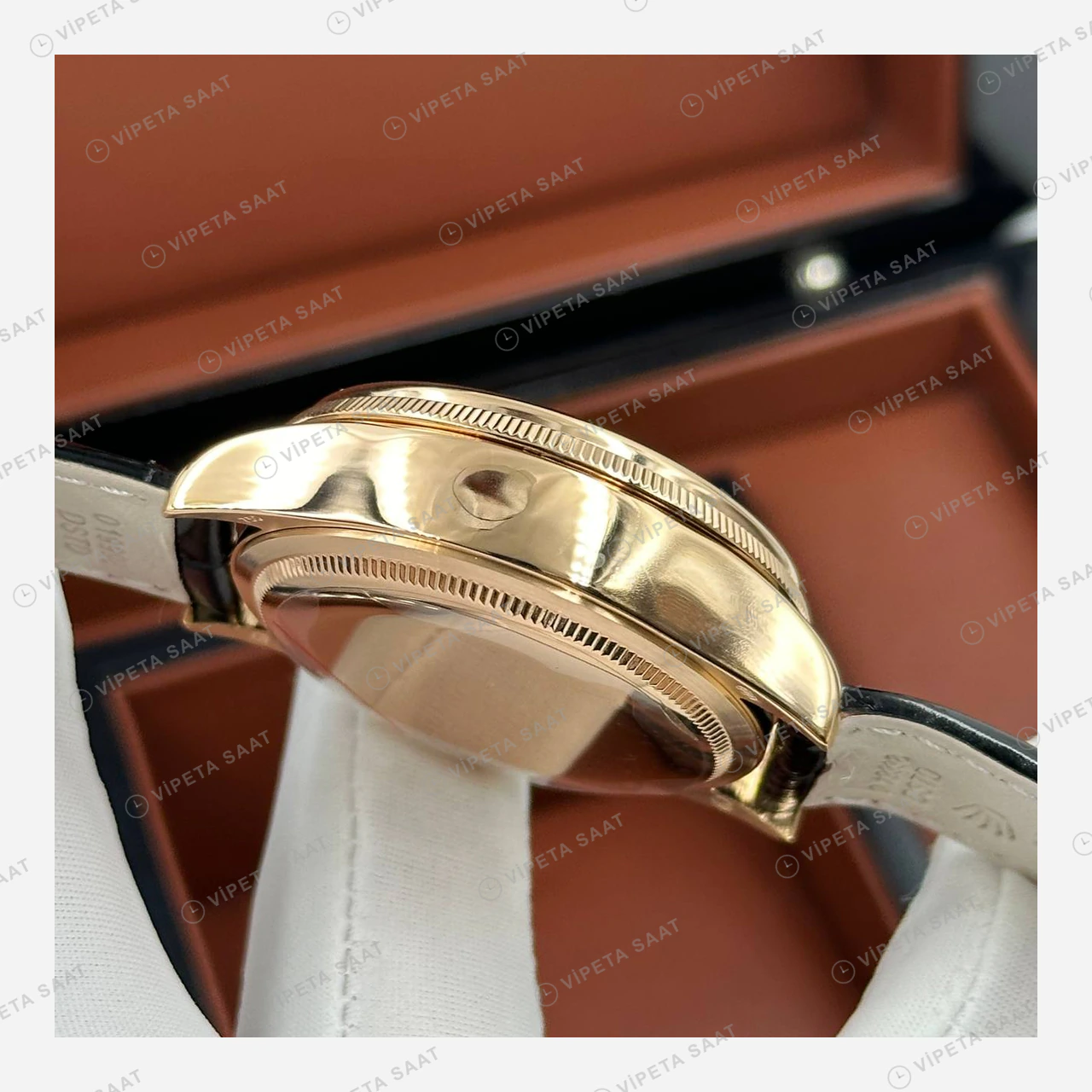 Rolex Cellini Kahverengi Kadran Everose Deri Kordon Super Clone Eta Saat detay 7