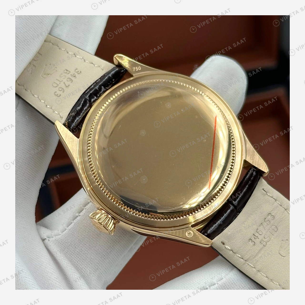 Rolex Cellini Moonphase Beyaz Kadran Sarı Altın Deri Kordon Super Clone Eta Saat detay 3