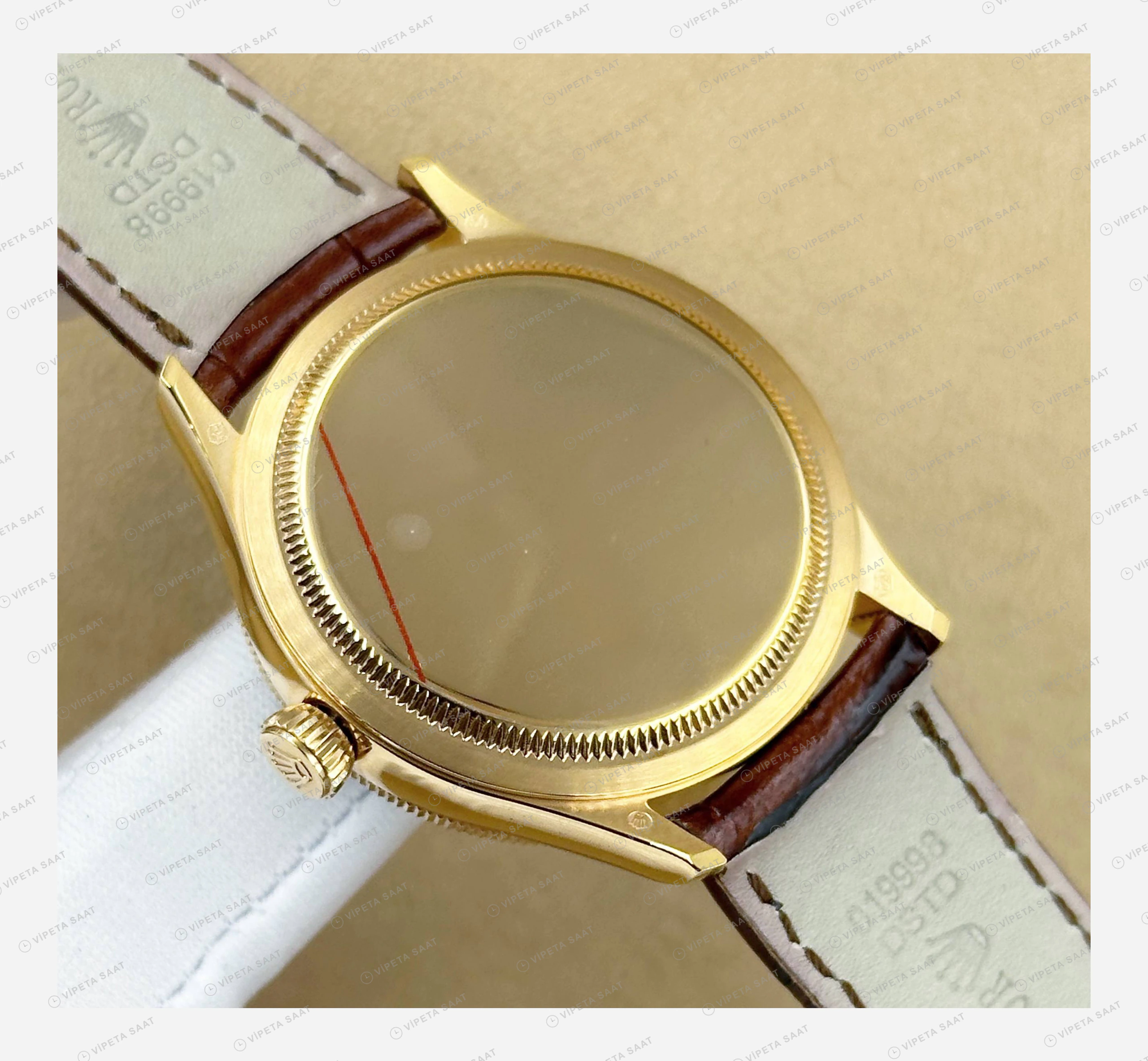 Rolex Cellini Siyah Kadran Sarı Altın Deri Kordon Klasik Super Clone Eta Saat detay 4