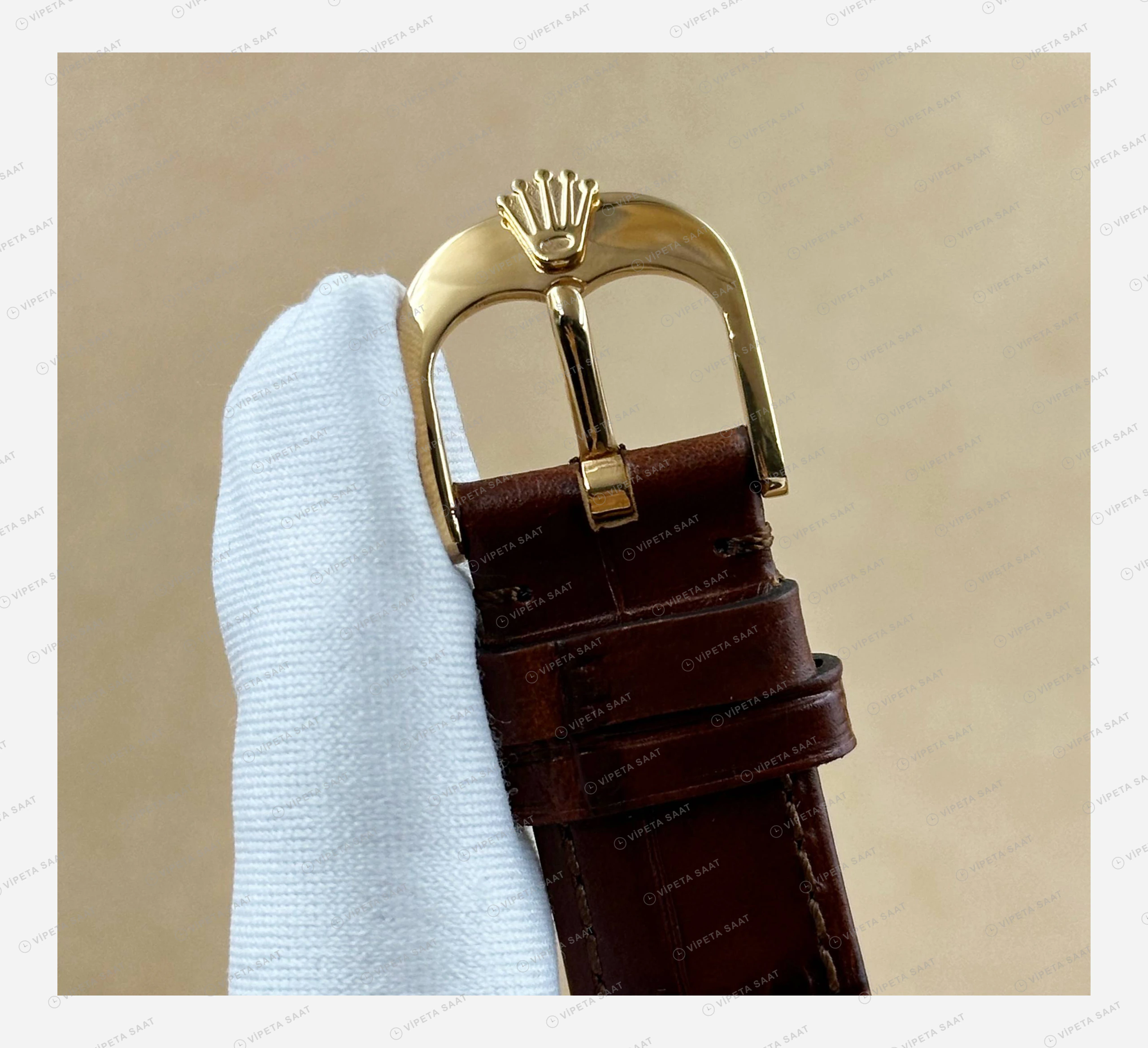 Rolex Cellini Siyah Kadran Sarı Altın Deri Kordon Klasik Super Clone Eta Saat detay 5