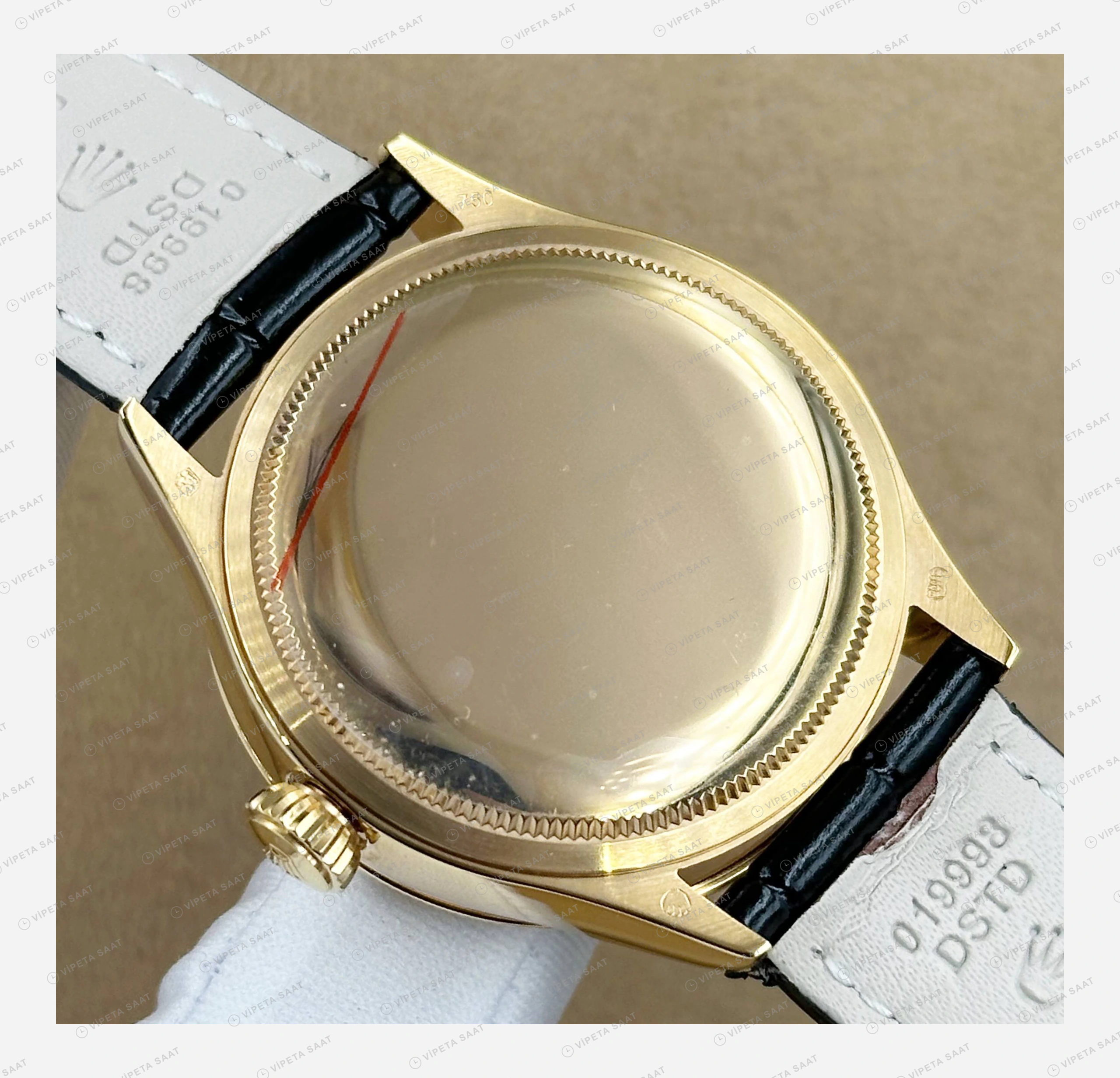 Rolex Cellini Siyah Kadran Sarı Altın Deri Kordon Super Clone Eta Saat detay 4