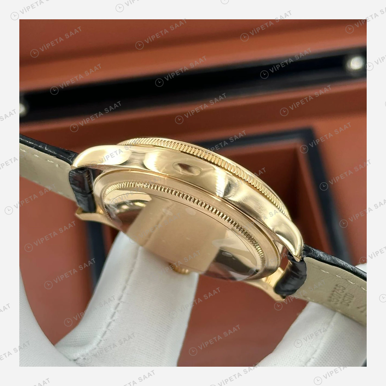 Rolex Cellini Siyah Kadran Tarih Everose Deri Kordon Super Clone Eta Saat detay 3