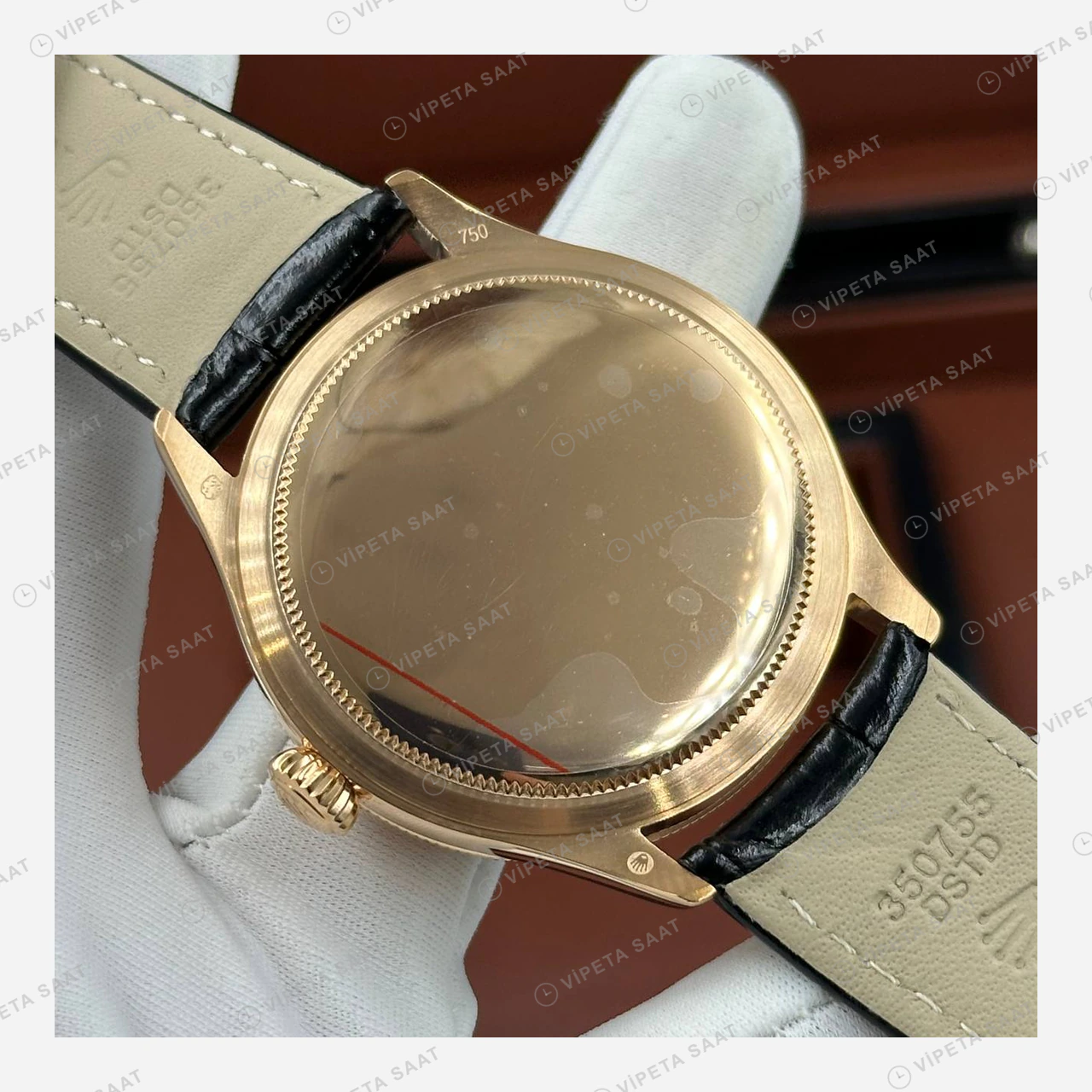 Rolex Cellini Siyah Kadran Tarih Everose Deri Kordon Super Clone Eta Saat detay 4