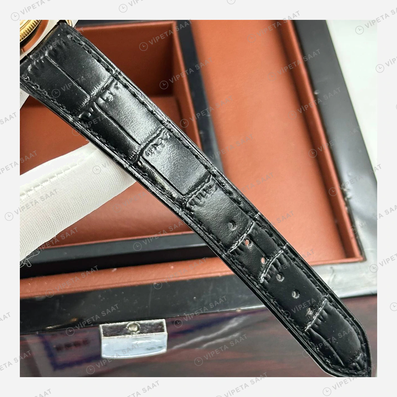 Rolex Cellini Siyah Kadran Tarih Everose Deri Kordon Super Clone Eta Saat detay 7