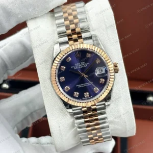 Rolex Datejust 126231 41 mm fluted Yeşil Kadranlı Everose Pırlanta 2 Super Clone Eta Saat karşıdan görünüm