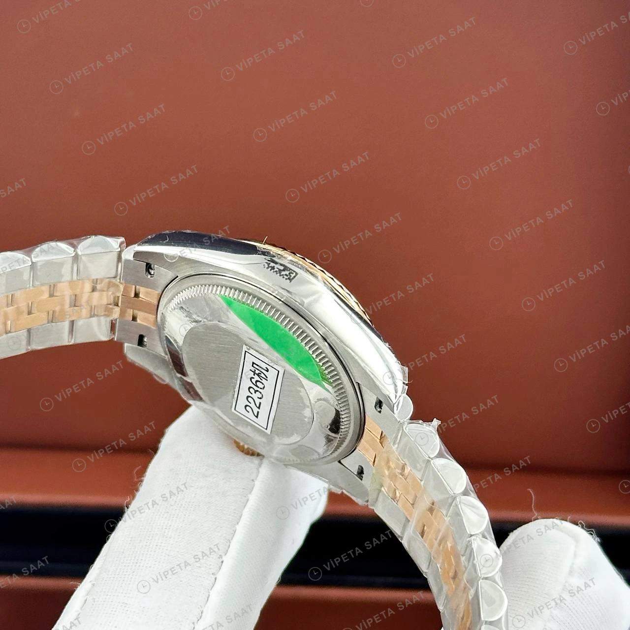 Rolex Datejust 126231 41 mm fluted Yeşil Kadranlı Everose Pırlanta 2 Super Clone Eta Saat detay 4