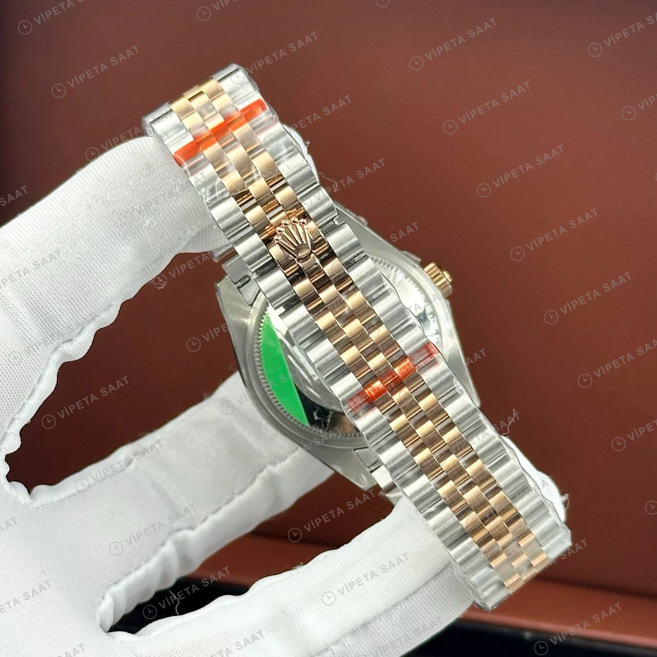 Rolex Datejust 126231 41 mm fluted Yeşil Kadranlı Everose Pırlanta 2 Super Clone Eta Saat detay 5