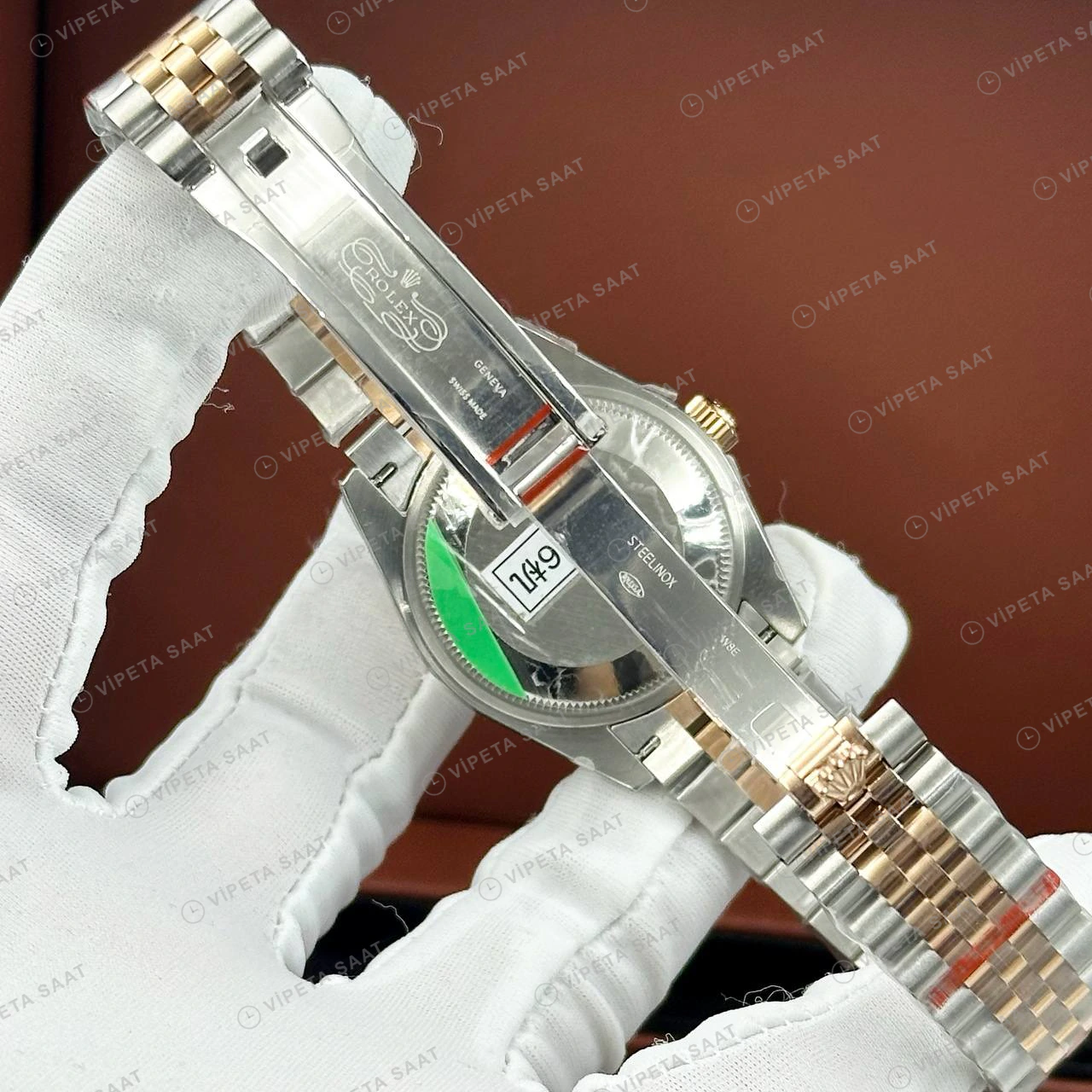 Rolex Datejust 126231 41 mm fluted Yeşil Kadranlı Everose Pırlanta 2 Super Clone Eta Saat detay 6