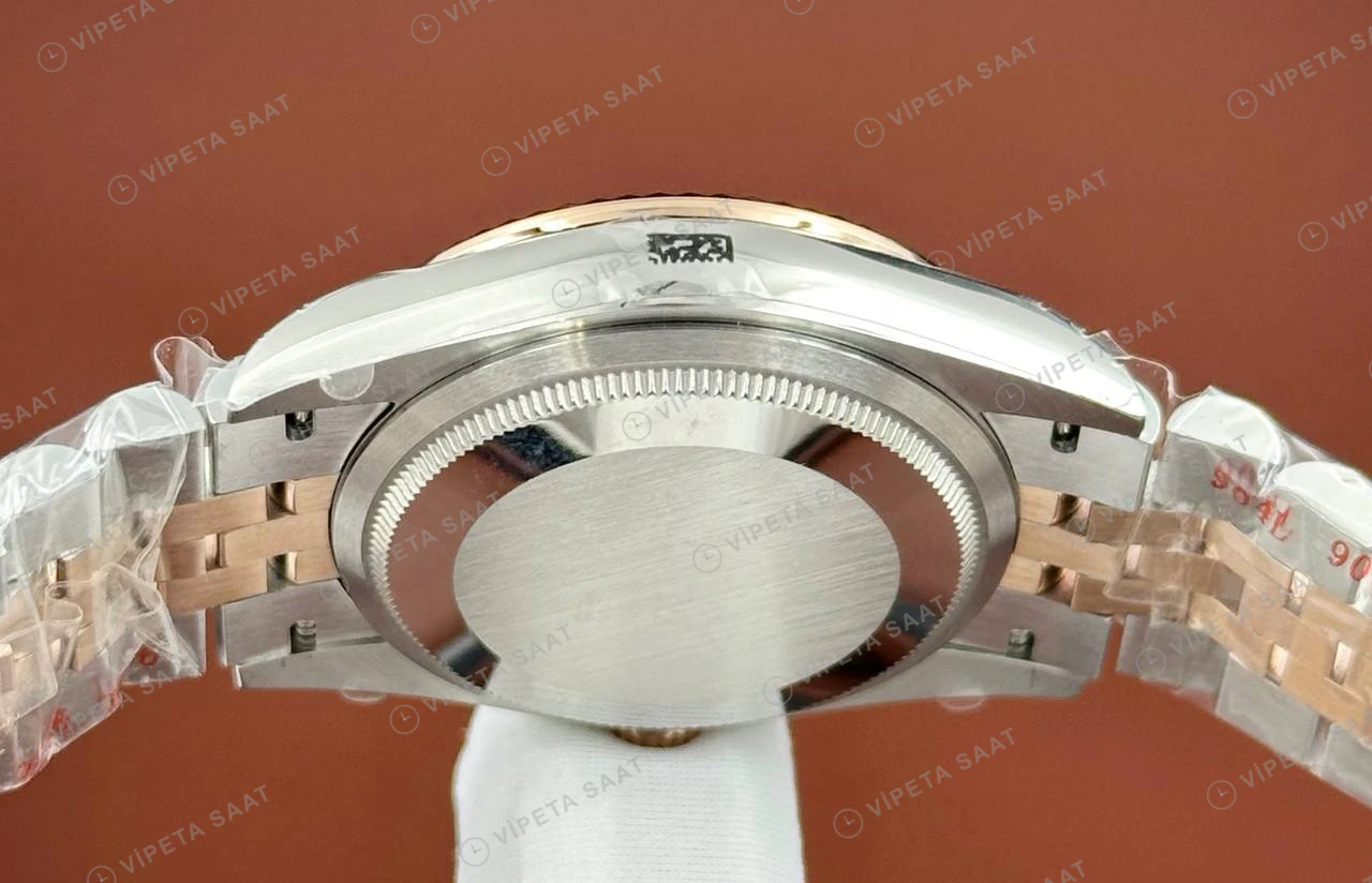 Rolex Datejust 126231 41 mm fluted Yeşil Kadranlı Everose Pırlanta Sedef Super Clone Eta Saat detay 6