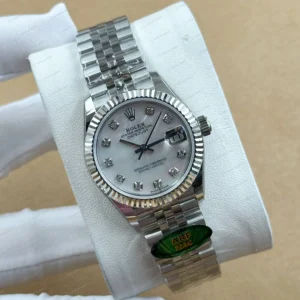 Rolex Datejust 126231 41 mm fluted Yeşil Kadranlı Everose Pırlanta Super Clone Eta Saat detay 5