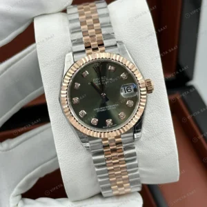 Rolex Datejust 126231 41 mm Gri Kadranlı Jubilee Everose İki Renk Pırlanta Super Clone Eta Saat detay 3