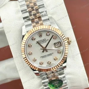 Rolex Datejust 126231 41 mm Jubilee Everose Pırlanta Super Clone Eta Saat karşıdan görünüm