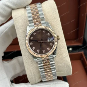 Rolex Datejust 126231 41 mm Kahve Kadranlı Jubilee Everose İki Renk Pırlanta Super Clone Eta Saat detay 6