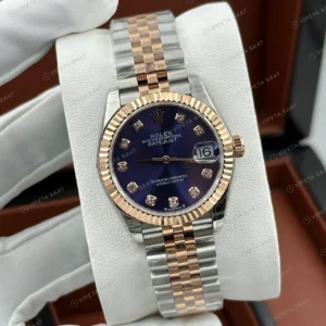 Rolex Datejust 126231 41 mm Mavi Kadranlı Jubilee Everose İki Renk Pırlanta Super Clone Eta Saat detay 3
