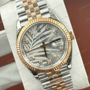Rolex Datejust 126231 41 mm palm Yeşil Kadranlı Fluted Everose Super Clone Eta Saat detay 5