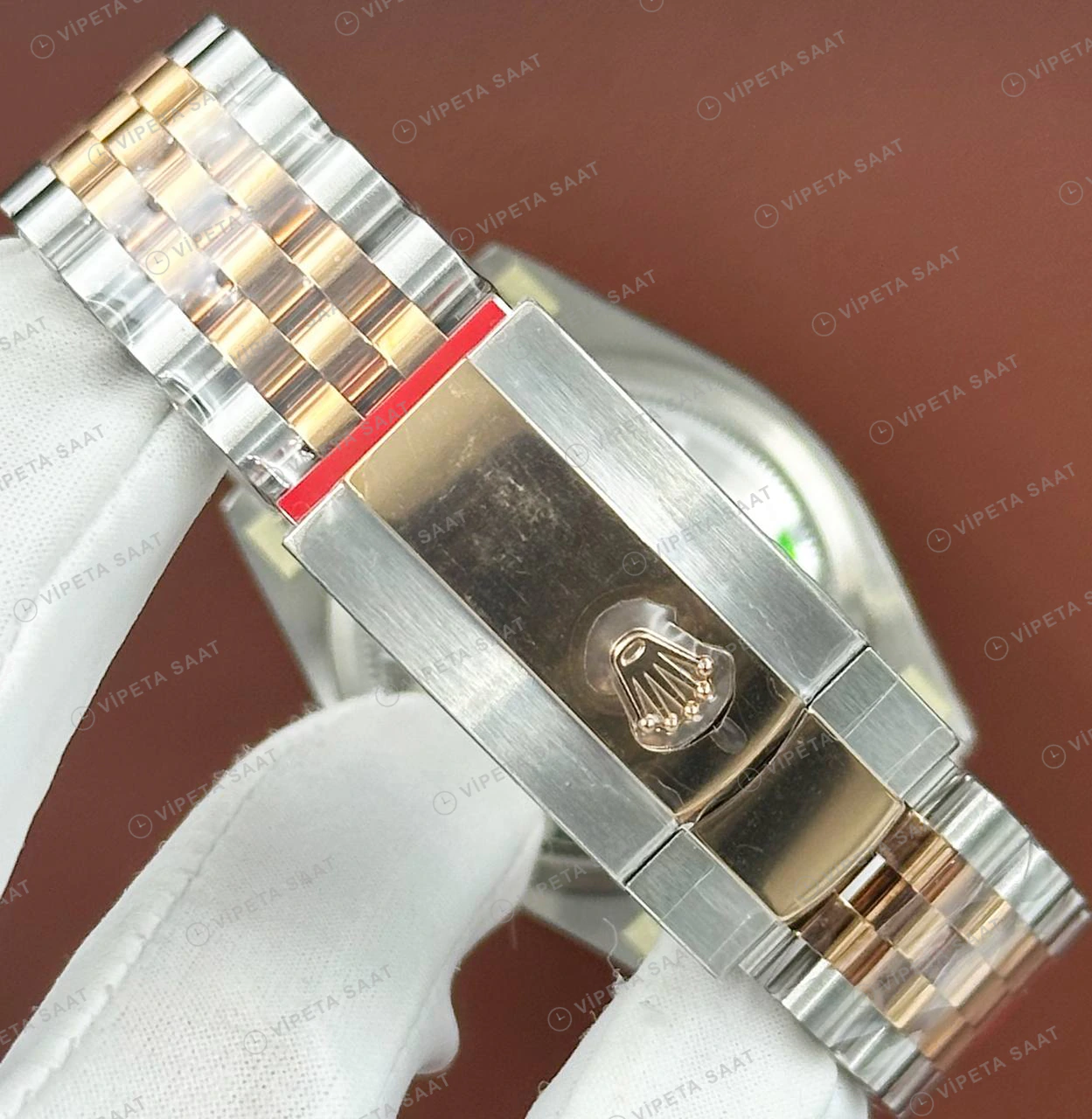 Rolex Datejust 126231 41 mm palm Yeşil Kadranlı Jubilee Everose Super Clone Eta Saat detay 5