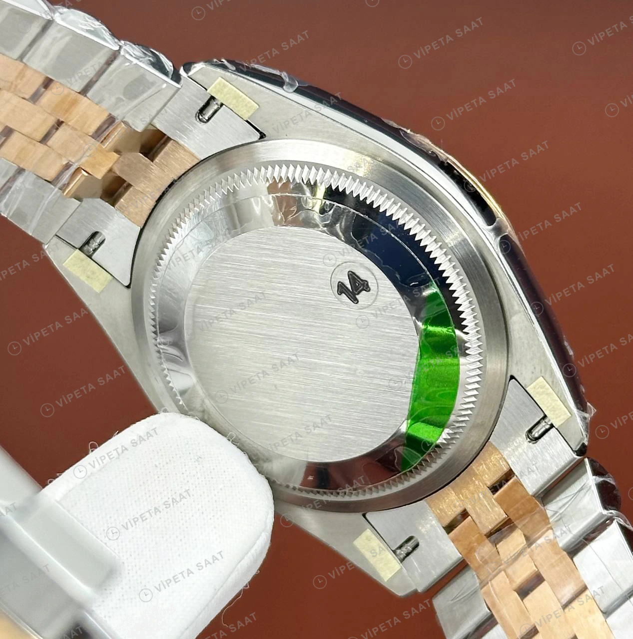 Rolex Datejust 126231 41 mm palm Yeşil Kadranlı Jubilee Everose Super Clone Eta Saat detay 6
