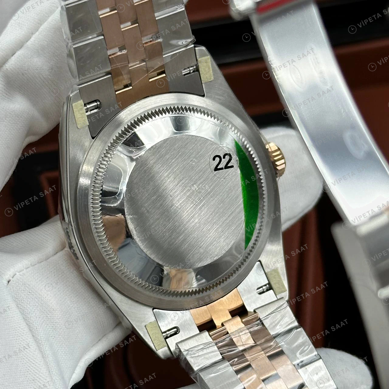 Rolex Datejust 126231 41 mm Pembe Kadranlı Jubilee Everose İki Renk Roma Super Clone Eta Saat detay 6