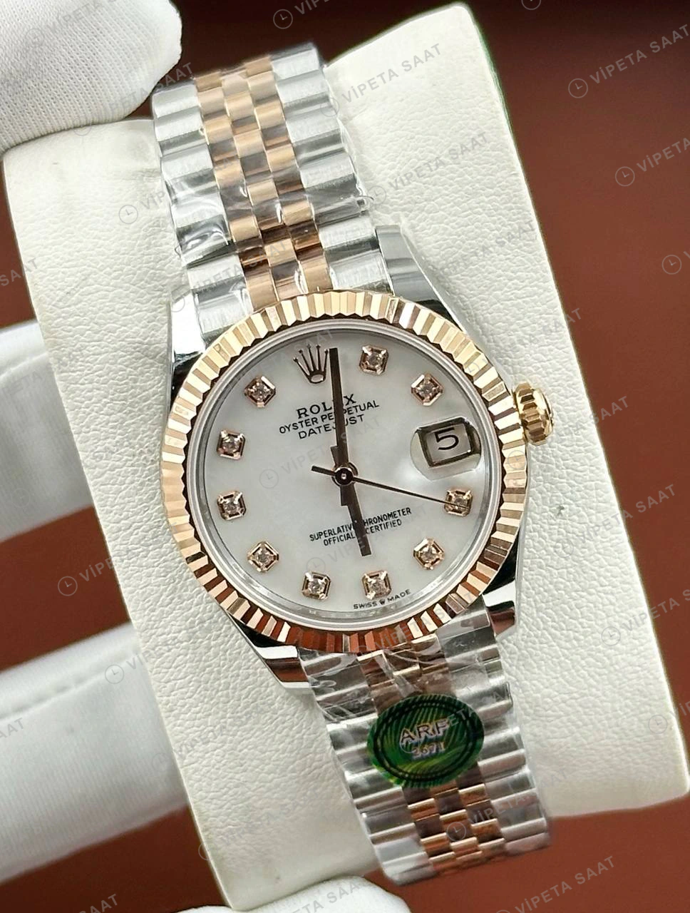 Rolex Datejust 126231 41 mm Sedef Kadranlı Jubilee Everose Pırlanta Super Clone Eta Saat detay 4