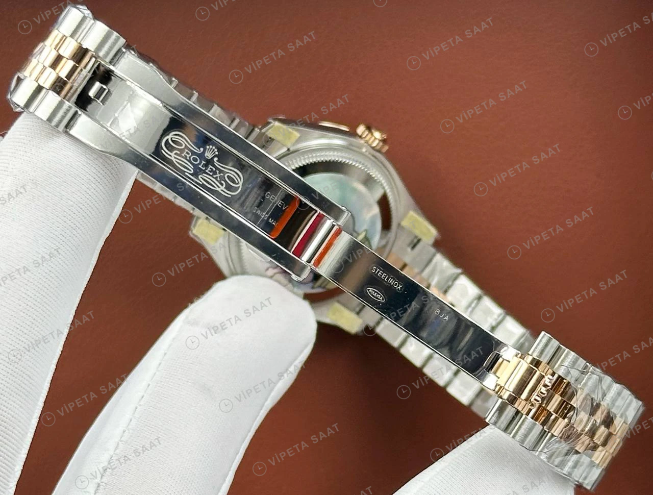 Rolex Datejust 126231 41 mm Sedef Kadranlı Jubilee Everose Pırlanta Super Clone Eta Saat detay 5