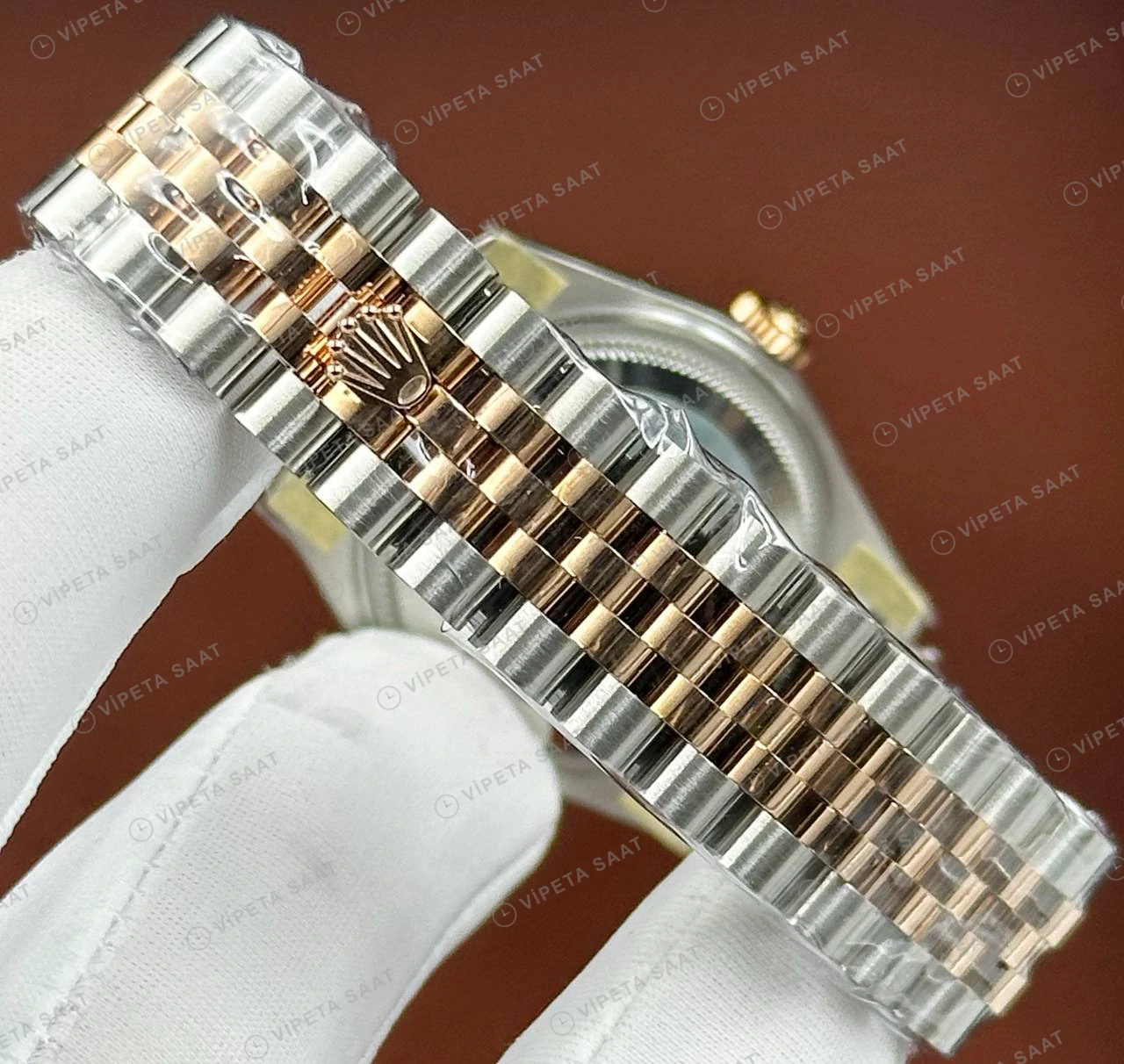 Rolex Datejust 126231 41 mm Sedef Kadranlı Jubilee Everose Pırlanta Super Clone Eta Saat detay 6